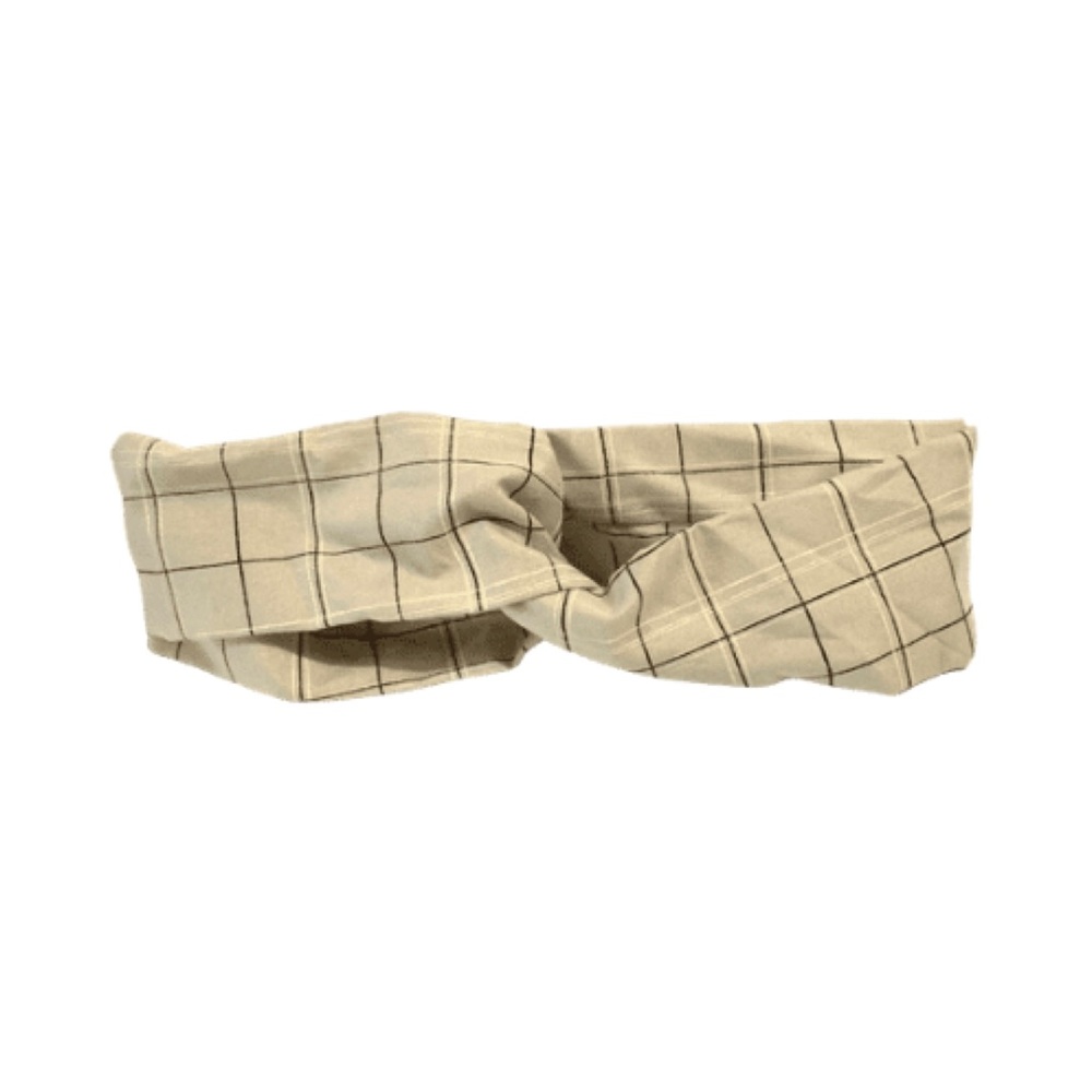 Tan Check Print Boho Twist Stretch Headband